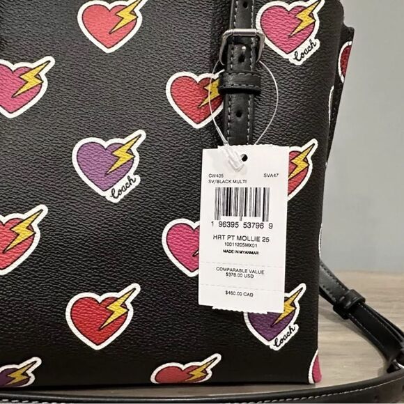 🔥🎁NWT! Coach Mollie Tote Bag 25 Heart Bolt Print Msrp: $378.00 - Picture 7 of 7